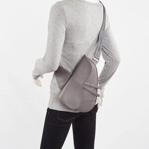 Christian Dior Grey Pebbled Leather Saddle bag